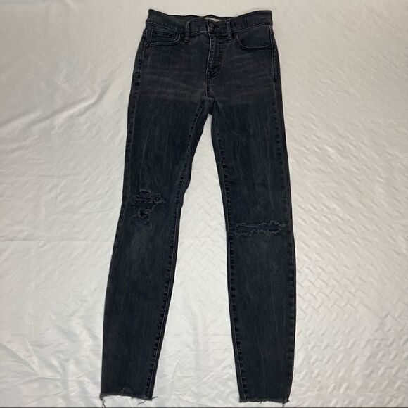 Madewell Denim - Madewell 9" High-Rise Skinny Black Distressed Hem Jeans 25